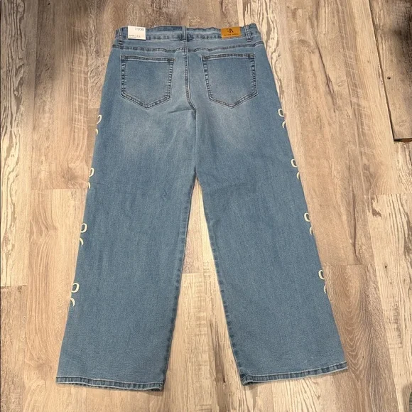 Flying Angel Women's Wide Leg Denim with embroidered Bow Accents - Picture 7 of 11